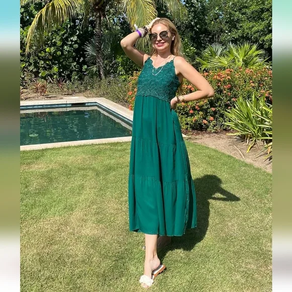 dokurity | Dresses | Dokuritu Womens Beach Crochet Lace Maxi Dress Xl Green  | Poshmark